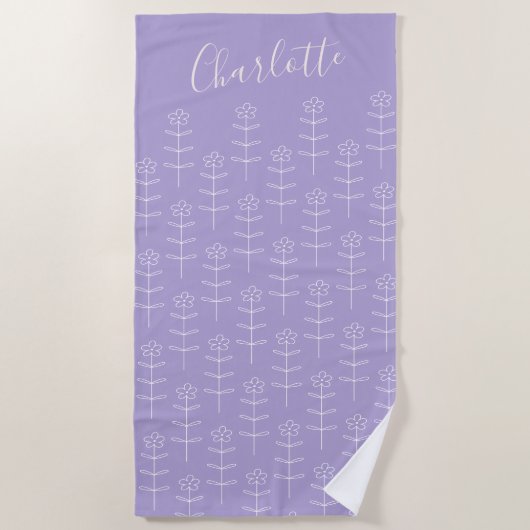 Serviette De Plage Cute Lavender Floral Line Art Personnalisé (Devant)