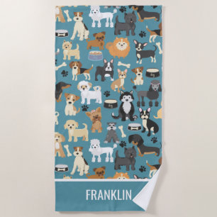 Serviette De Plage Cute Little Chien Chien Chien Motif Personnalisé