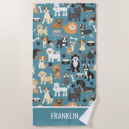 Serviette De Plage Cute Little Chien Chien Chien Motif Personnalisé (Devant)