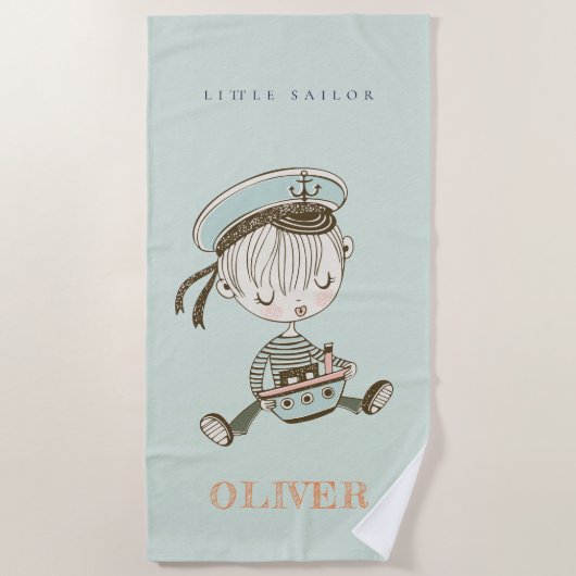 Serviette De Plage Cute Modern Aqua Blue Boys Little Sailor Nautical (Devant)