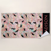 Serviette De Plage Cute Moderne Aquarelle Paris Café Chat Personnalis (Devant)