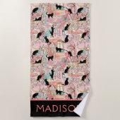 Serviette De Plage Cute Moderne Aquarelle Paris Café Chat Personnalis (Devant)