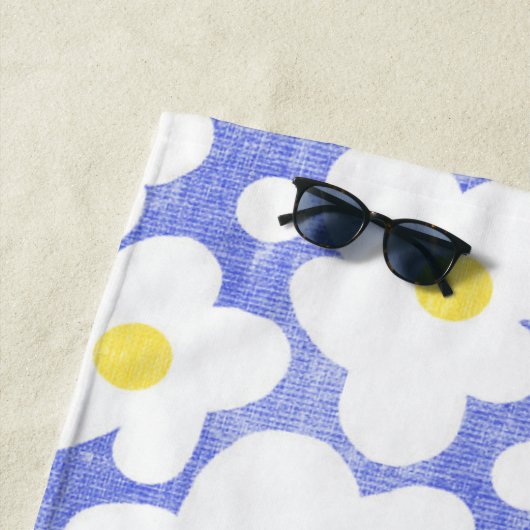Serviette De Plage Cute Moderne Rétro Bleu Jaune Blanc (En situation)