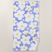 Serviette De Plage Cute Moderne Rétro Bleu Jaune Blanc (Devant)