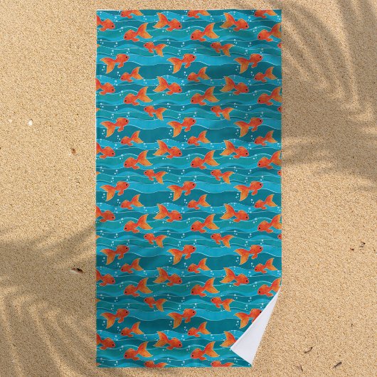 Serviette De Plage Cute Motif de natation Goldfish & Water