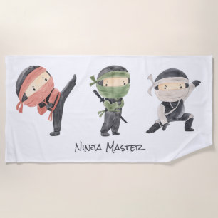 Serviette De Plage Cute Ninja - Design d'aquarelle pour enfants neutr