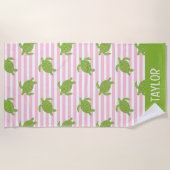 Serviette De Plage Cute Palm Beach Rugby rose Tortues (Devant)