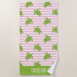 Serviette De Plage Cute Palm Beach Rugby rose Tortues