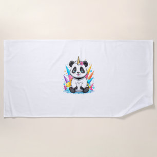 Serviette De Plage Cute Panda Riding Unicorn Girls Femmes Rainbow Tan