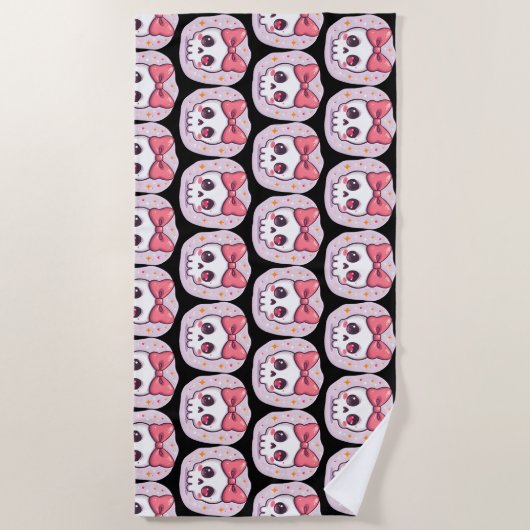 Serviette De Plage Cute Pastel Goth Skull with Bow (Devant)