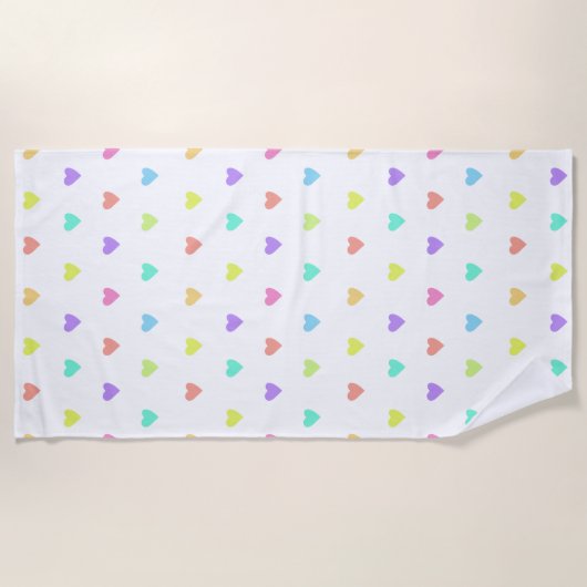 Serviette De Plage Cute Pastel Rainbow Hearts Motif (Devant)