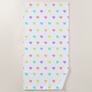 Serviette De Plage Cute Pastel Rainbow Hearts Motif