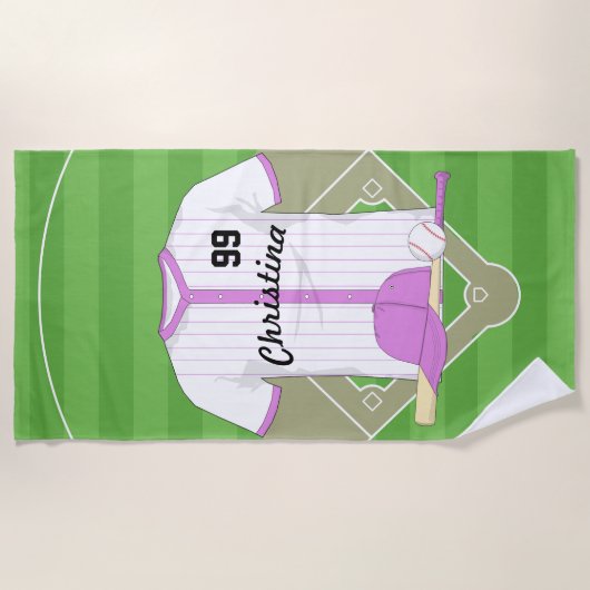 Serviette De Plage Cute Personnalisée Baseball rose (Devant)
