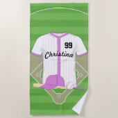 Serviette De Plage Cute Personnalisée Baseball rose (Devant)