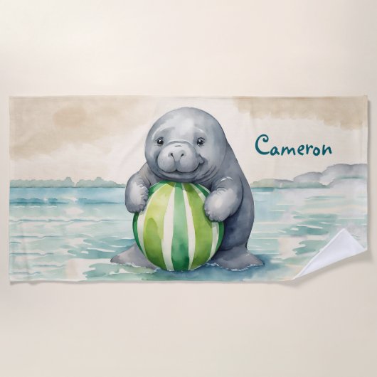 Serviette De Plage Cute personnalisée Manatee (Devant)