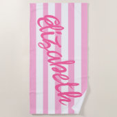 Serviette De Plage Cute Pink Striped Script Name Personalized  (Devant)