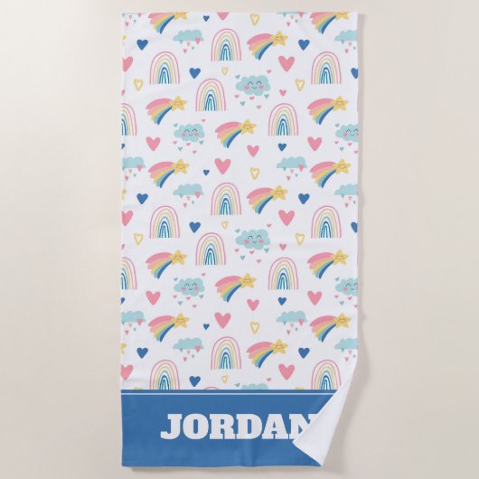 Serviette De Plage Cute Rainbow Hearts & Clouds Motif (Devant)