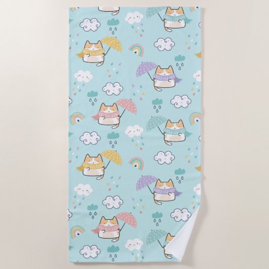 Serviette De Plage Cute Rainy Day Motif Beach Towel (Devant)