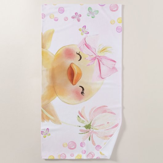 Serviette De Plage Cute Rose fille Canard en caoutchouc (Devant)