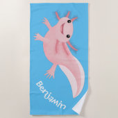 Serviette De Plage Cute rose heureux axolotl personnalisé (Devant)