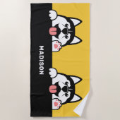 Serviette De Plage Cute Siberian Huskies nom personnalisé (Devant)