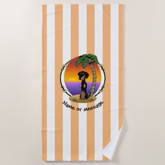 Serviette De Plage Cute Tropical Island Beach Dachshund (noir & bronz (Devant)
