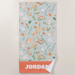 Serviette De Plage Cute Turquoise bébé animal Pastel Motif
