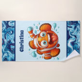 Serviette De Plage Cute unisex enfants océan poisson ajouter nom (Devant)
