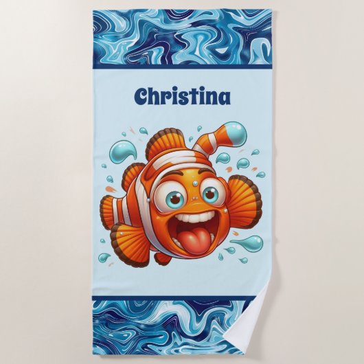 Serviette De Plage Cute unisex enfants océan poisson ajouter nom (Devant)