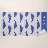 Serviette De Plage Cute Whale Art Motif dans Ocean Blue Personnalisé (Devant)