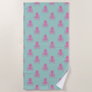 Serviette De Plage Cute Whimsical Octopus Motif Aqua bleu et rose