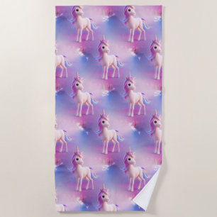 Serviette De Plage Cute White Unicorne Avec Motif rose et bleu Mane