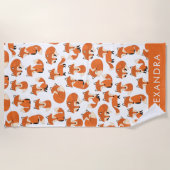 Serviette De Plage Cute Woodland Autumn Forest Fox Motif avec nom (Devant)
