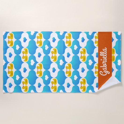 Serviette De Plage Cute Yellow Duck and Hearts Pattern Personalized (Devant)
