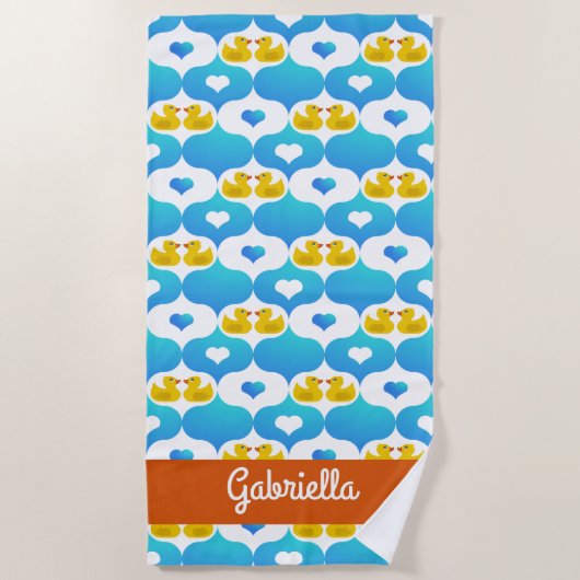 Serviette De Plage Cute Yellow Duck and Hearts Pattern Personalized (Devant)