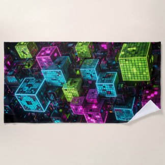 Serviette De Plage Cyan Magenta Lime Cyberpunk | Extrêmement 3D