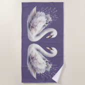 Serviette De Plage Cygne aquarelle avec fleurs de lavande (Devant)