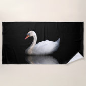 Serviette De Plage Cygne blanc sur noir (Devant)