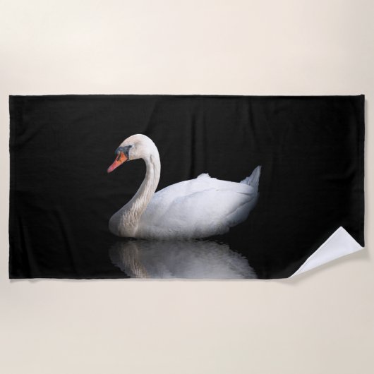 Serviette De Plage Cygne blanc sur noir (Devant)