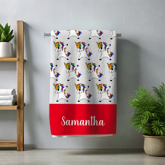 Serviette De Plage Dabbing Rainbow Unicorn Nom personnalisé