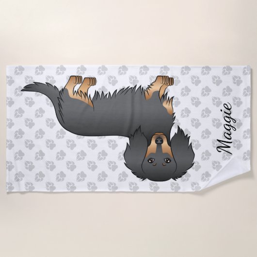 Serviette De Plage Dachshund à cheveux longs et noirs Chien et nom (Devant)