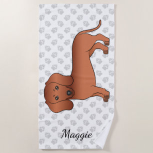 Serviette De Plage Dachshund à poil lisse rouge Chien de dessin animé