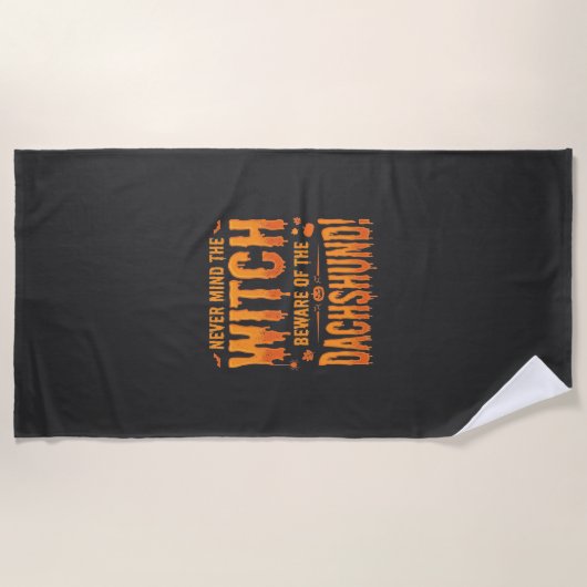 Serviette De Plage Dachshund Halloween Sorcière Avertissement Typogra (Devant)