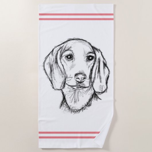 Serviette De Plage dachshund hand drawn sketch black white puppy dog (Devant)