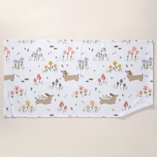 Serviette De Plage Dachshund Lover Weiner Chien Saucisse Chien Fleur  (Devant)
