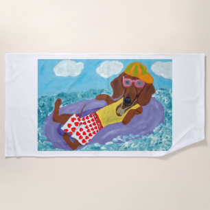 Serviette De Plage Dachshund paresseux sur un radeau