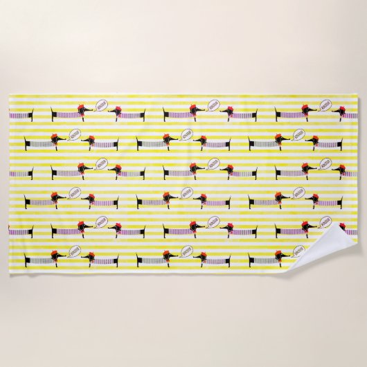 Serviette De Plage Dachshund Wiener Dog Bonjour (Devant)