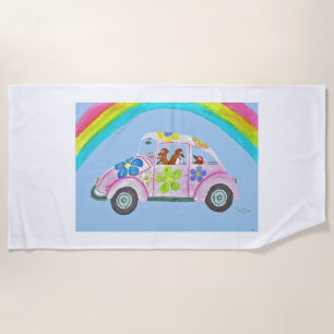 Serviette De Plage Dachshunds dans une voiture hippie
