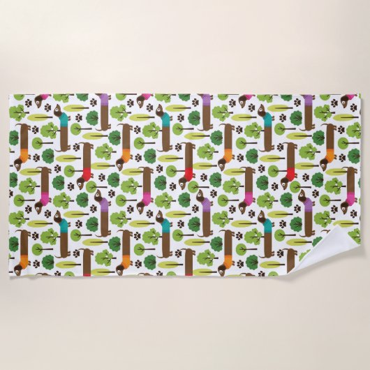 Serviette De Plage Dachshunds En Promenade Dans Le Parc (Devant)