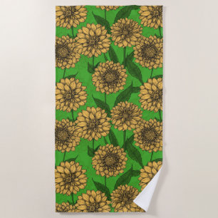 Serviette De Plage Dahlias en jaune et vert